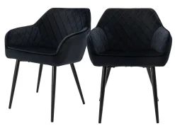 Conjunto de 2x sillas de comedor tapizadas en terciopelo sillones salón negro ML-Design