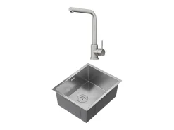Conjunto fregadero 55x45 cm SOELA + grifo ROFILA en acero inoxidable - Gris