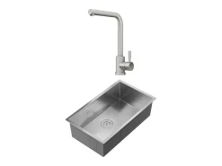 Conjunto fregadero 76x45 cm SOELA + grifo ROFILA de acero inoxidable - Gris