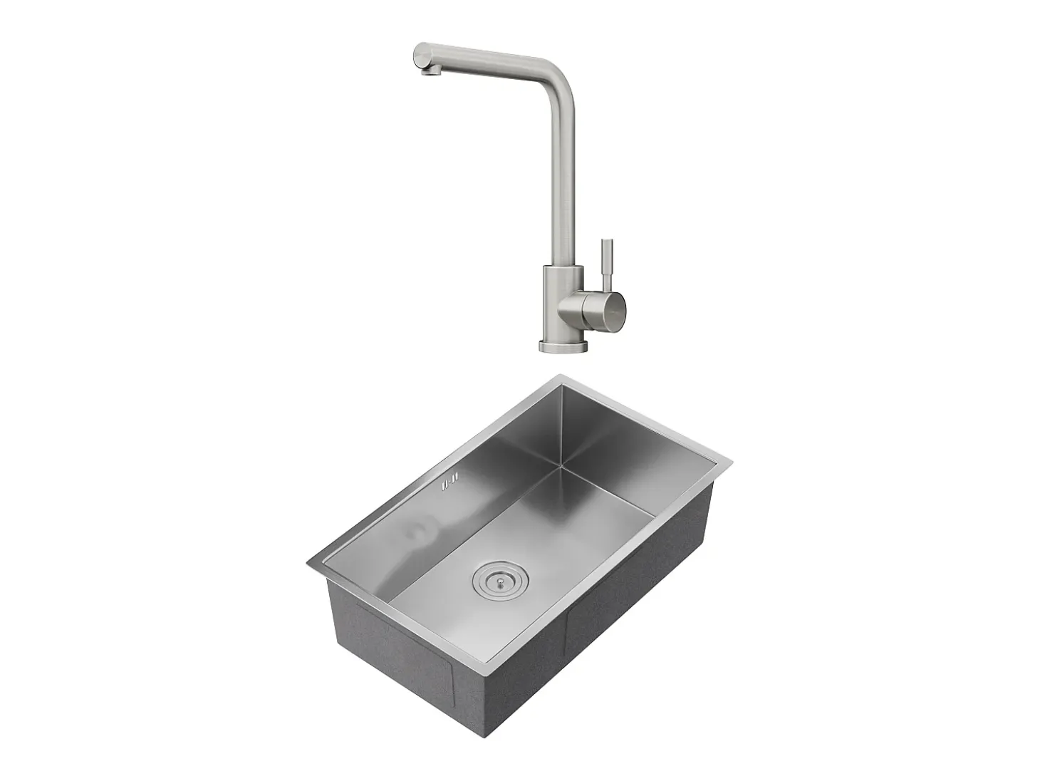 Conjunto fregadero 76x45 cm SOELA + grifo ROFILA de acero inoxidable - Gris