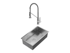 Conjunto fregadero 76x45 cm SOELA + grifo con ducha ROFLEX de acero inoxidable