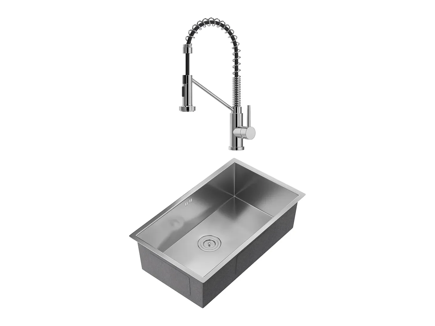 Conjunto fregadero 76x45 cm SOELA + grifo con ducha ROFLEX de acero inoxidable
