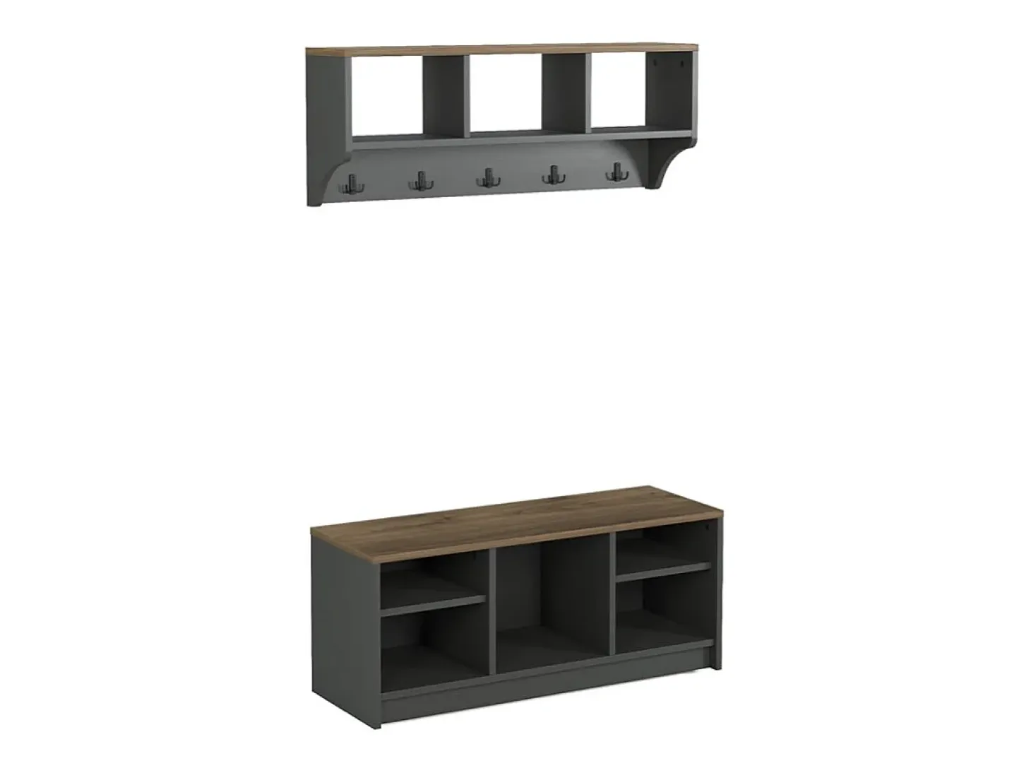 Conjunto muebles recibidor: banco zapatero y perchero de pared de madera Parson - Negro