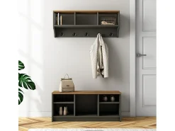 Conjunto muebles recibidor: banco zapatero y perchero de pared de madera Parson - Negro