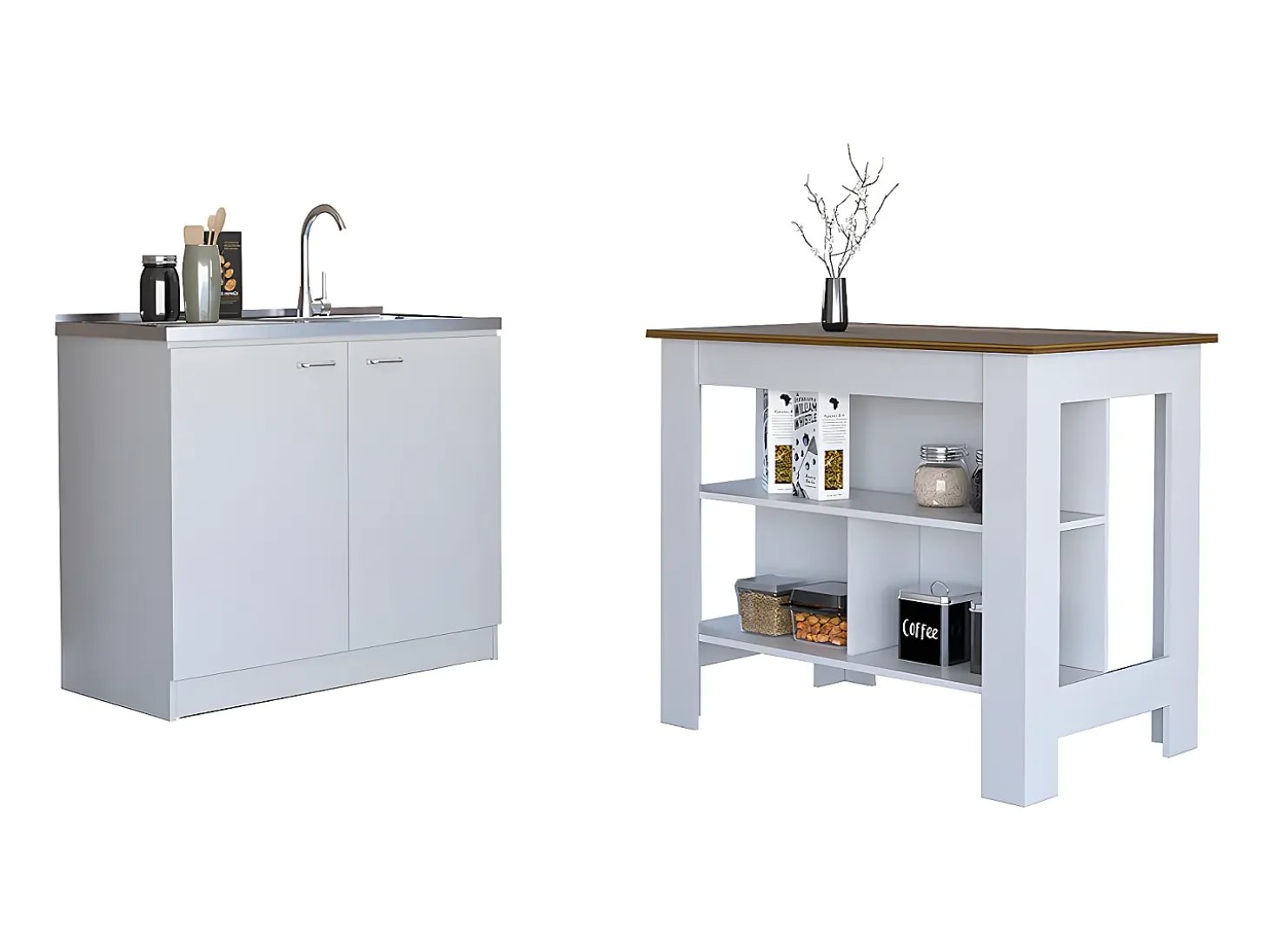 Conjunto Phoenix de Cocina, Isla de Cocina + Mueble de Cocina con fregadero