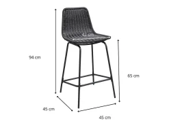 Conjunto taburetes de bar BALI de metal de 65 cm con asiento de ratán