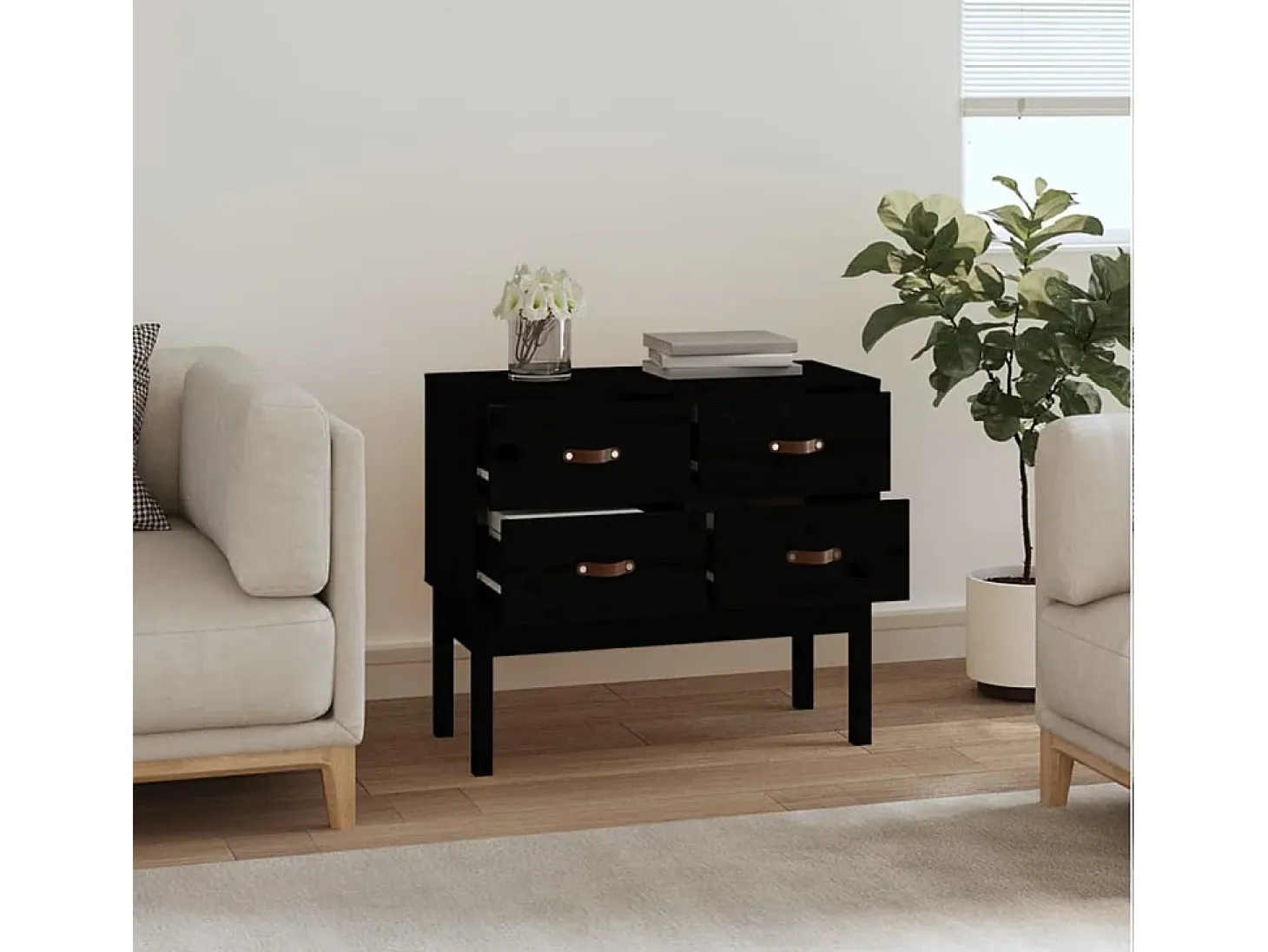 Consola de madera maciza de pino negra de 90 x 40 x 78 cm.