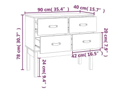 Consola de madera maciza de pino negra de 90 x 40 x 78 cm.