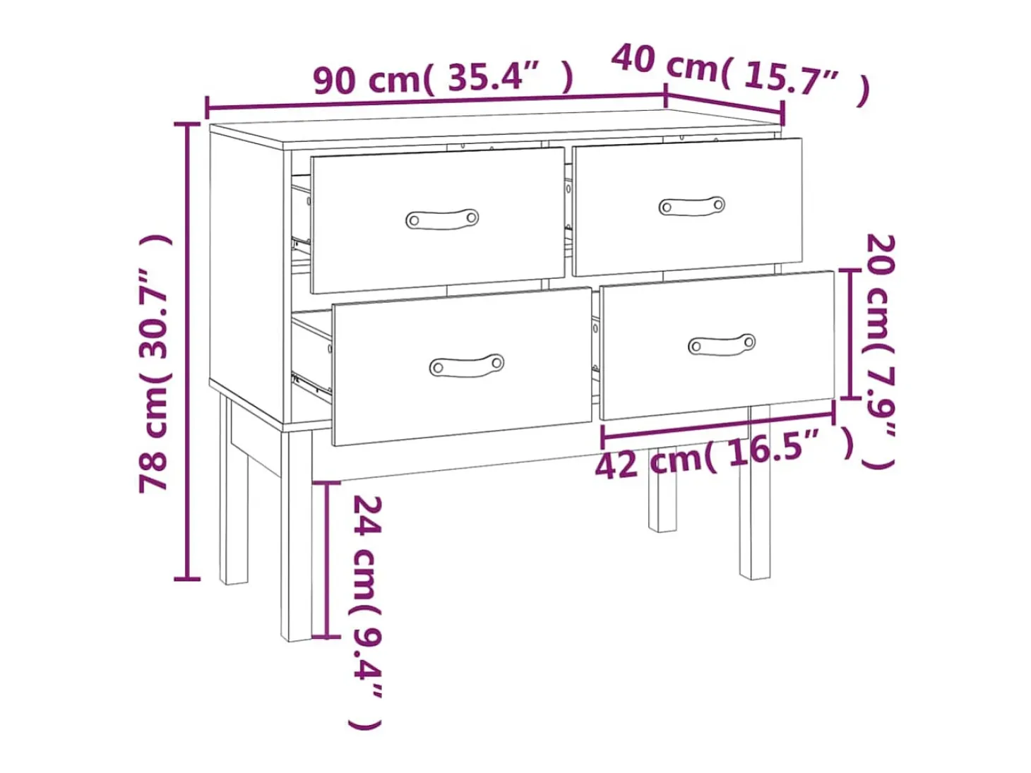 Consola de madera maciza de pino negra de 90 x 40 x 78 cm.