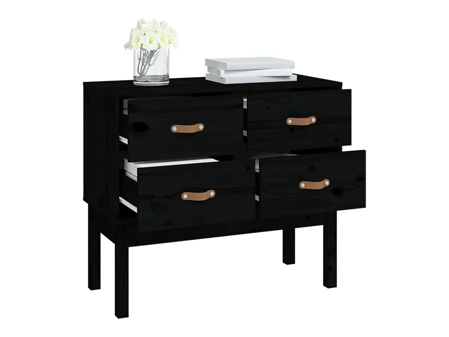 Consola de madera maciza de pino negra de 90 x 40 x 78 cm.