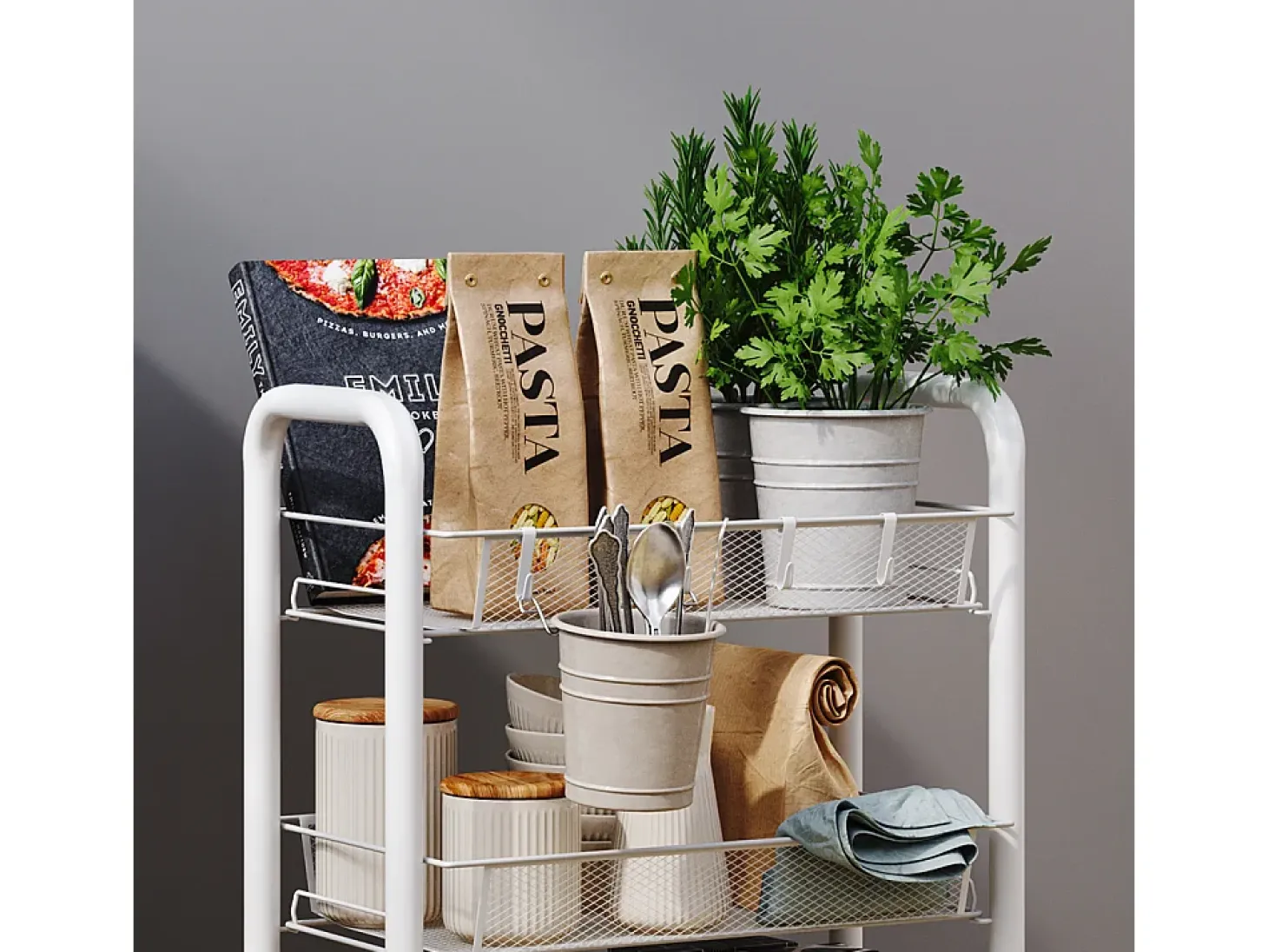 Contenedor con ruedas blanco 45x27x64 tarro