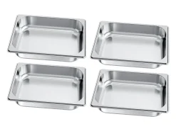 Contenedor Gastronorm SucceBuy GN 1/2, Recipiente de Restauración de Acero Inoxidable 4PCs 3,8 L, Contenedor Inox Alimentario Profundidad 6,4 cm, Antiadherente