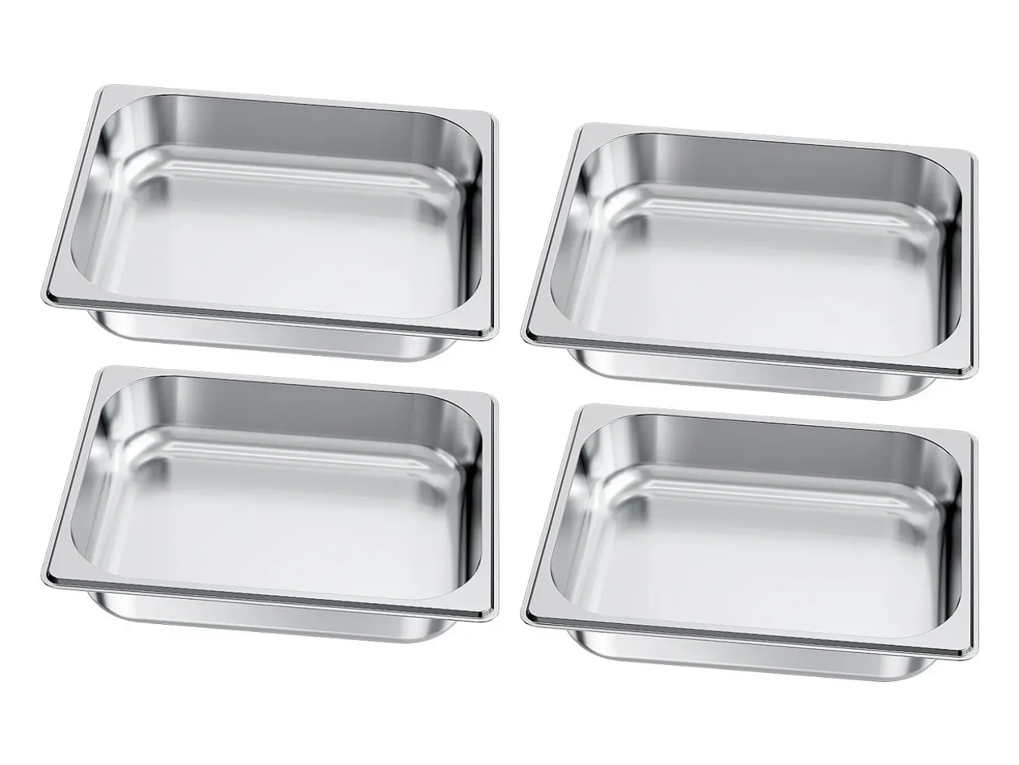 Contenedor Gastronorm SucceBuy GN 1/2, Recipiente de Restauración de Acero Inoxidable 4PCs 3,8 L, Contenedor Inox Alimentario Profundidad 6,4 cm, Antiadherente