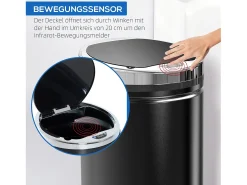 Contenedor sensorial de 42L, apertura automática, acero inoxidable, negro (30,5x30,5x68 cm)