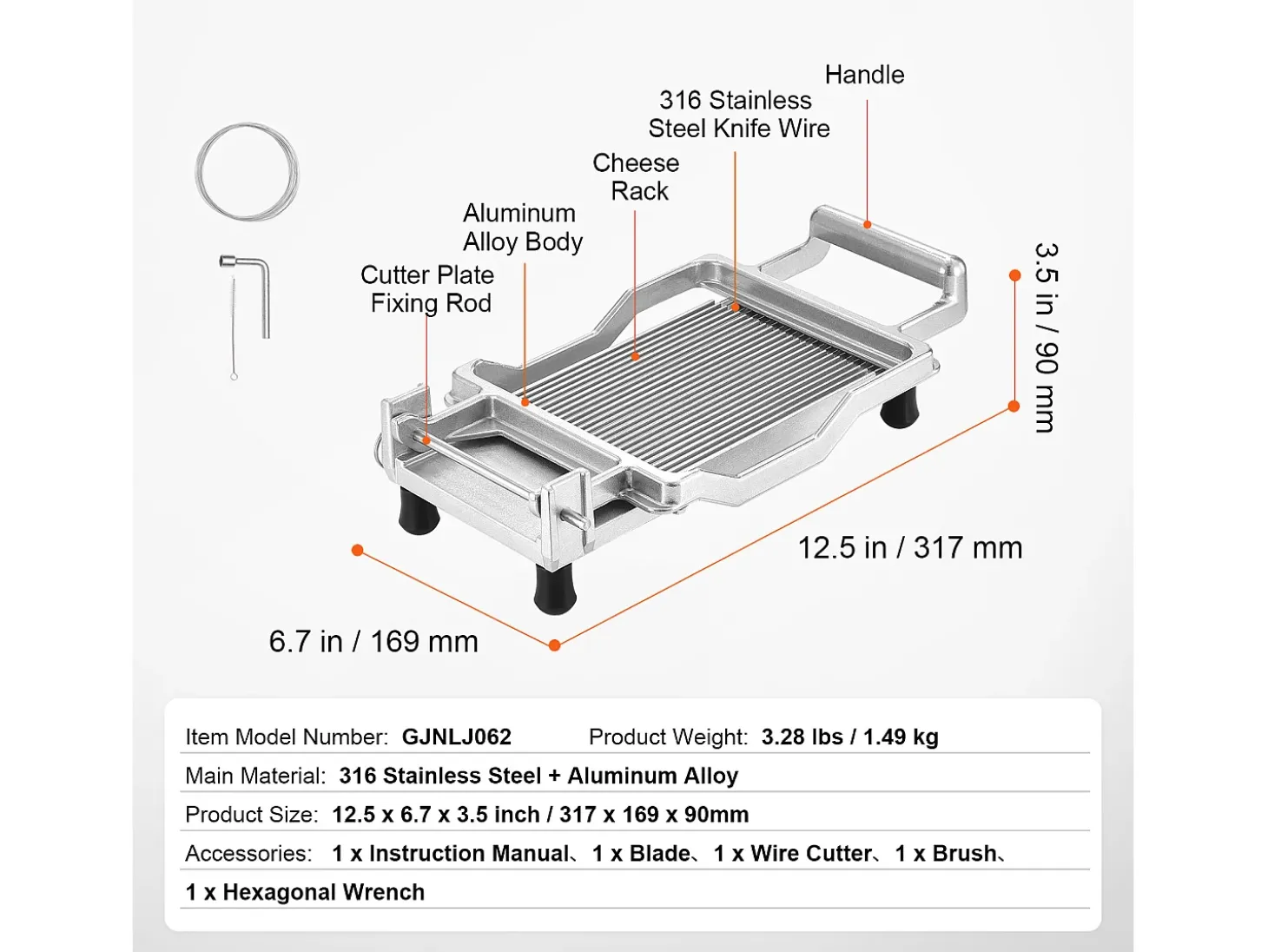 Cortador de Queso Fino SucceBuy, Hilo de 0,5 cm, para Queso, Cocina, 0 V, Aleación de Aluminio, Plata