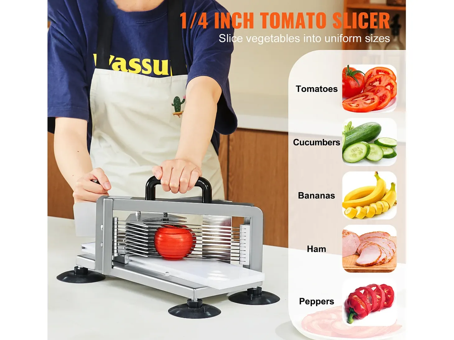 Cortador De Tomates Comercial SucceBuy 0,64 cm Cortador Manual De Tomates De Acero Inoxidable