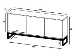 Credenza con 3 ante – corpo Nero opaco, frontali scanalati Nero opaco – 168 cm, struttura in metallo nero