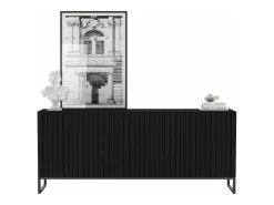 Credenza con 3 ante – corpo Nero opaco, frontali scanalati Nero opaco – 168 cm, struttura in metallo nero