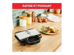 Croque-monsieur Tefal SM155212 ultracompacto 700W acero inoxidable antiadherente con mango termorresistente y bloqueo de seguridad