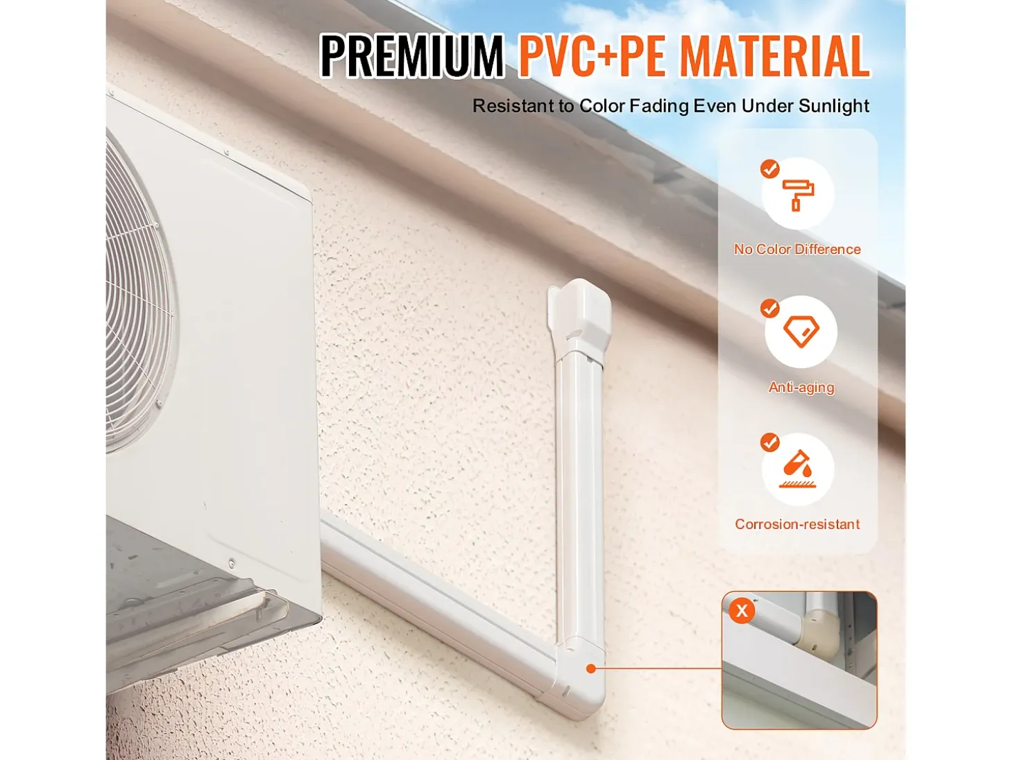 Cubierta de Línea SucceBuy 7.62cm de Ancho 540 cm para Mini-Split/Aire Acondicionado, PVC Decorativo para Aire Acondicionado, 10 Conductos Rectos y Componentes