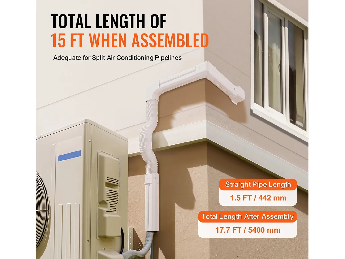 Cubierta de Línea SucceBuy 7.62cm de Ancho 540 cm para Mini-Split/Aire Acondicionado, PVC Decorativo para Aire Acondicionado, 10 Conductos Rectos y Componentes