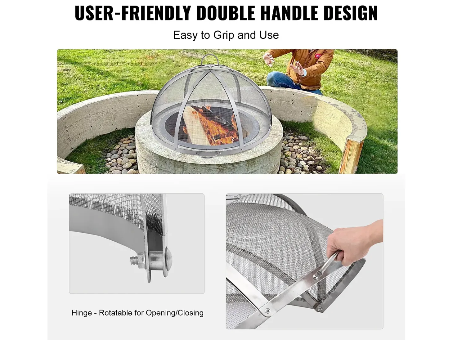 Cubierta SucceBuy de Protección Antichispas para Hogar, Diámetro de 91.44 cm, Accesorios Redondos para Hogar al Aire Libre, Cubierta de Metal