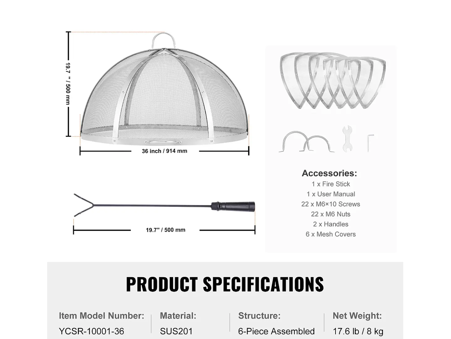 Cubierta SucceBuy de Protección Antichispas para Hogar, Diámetro de 91.44 cm, Accesorios Redondos para Hogar al Aire Libre, Cubierta de Metal