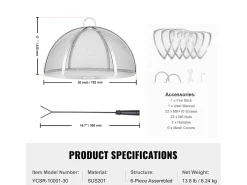 Cubierta SucceBuy de Protección Antichispas para Hogar Redondo de Leña de 76.2cm en Acero Inoxidable, Accesorios Redondos para Anillo de Hogar al Aire Libre
