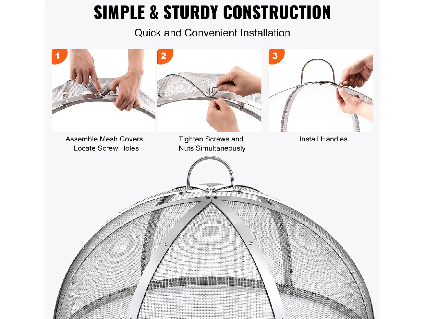 Cubierta SucceBuy de Protección Antichispas para Hogar Redondo de Leña de 76.2cm en Acero Inoxidable, Accesorios Redondos para Anillo de Hogar al Aire Libre