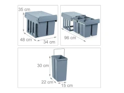 Cubo de basura de cocina ABS de 4 compartimentos gris 13_0002325