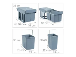 Cubo de basura de cocina ABS de 3 compartimentos gris 13_0002324