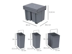 Cubo de basura de reciclaje gris 48x34,2x41,8 cm HOMCOM