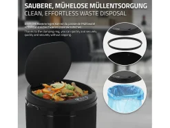 Cubo de basura 30L negro papelera con sensor movimiento cesta con pantalla LED