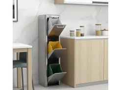 Cubo de basura para la cocina - Cubo de reciclaje - 3 compartimentos de 20L - acero Inoxidable - CUBEK