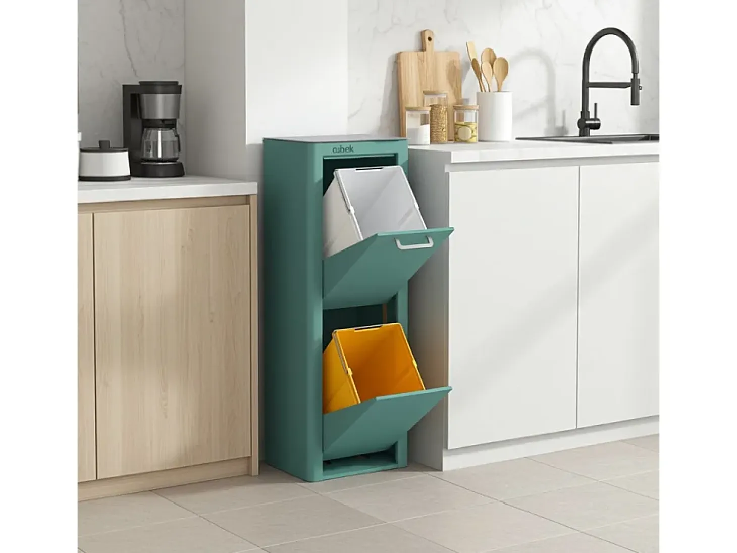 Cubo de basura para la cocina - Cubo de reciclaje - 2 compartimentos de 20L - CUBEK