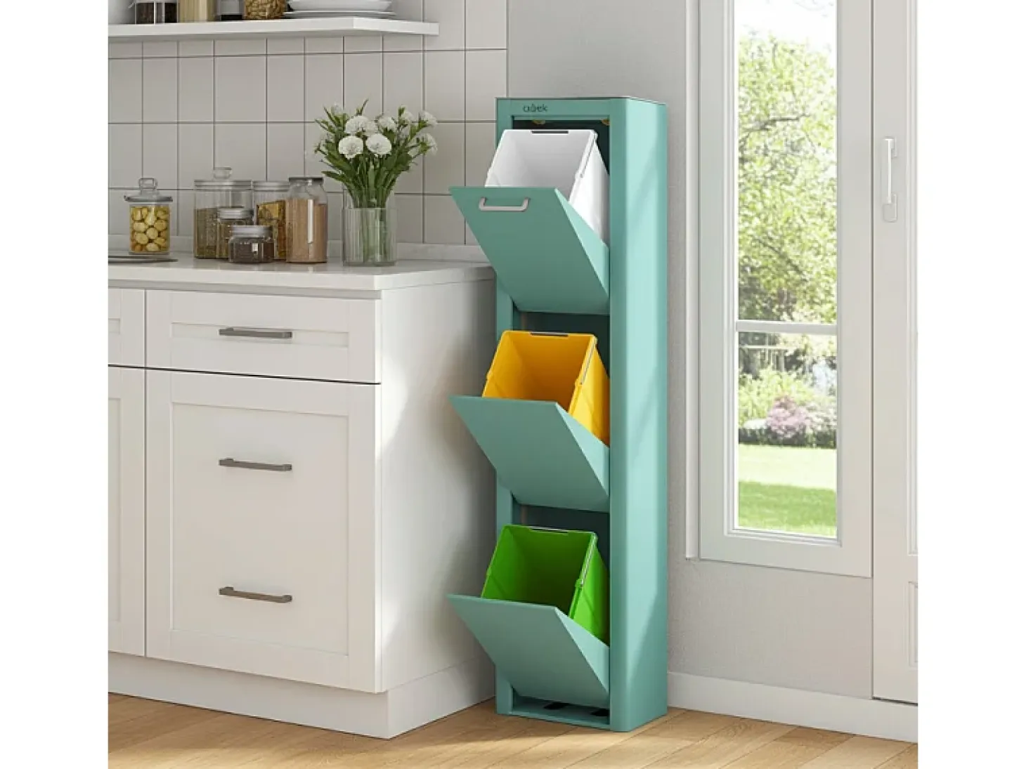 Cubo de basura para la cocina - Cubo de reciclaje - 3 compartimentos de 20L - CUBEK