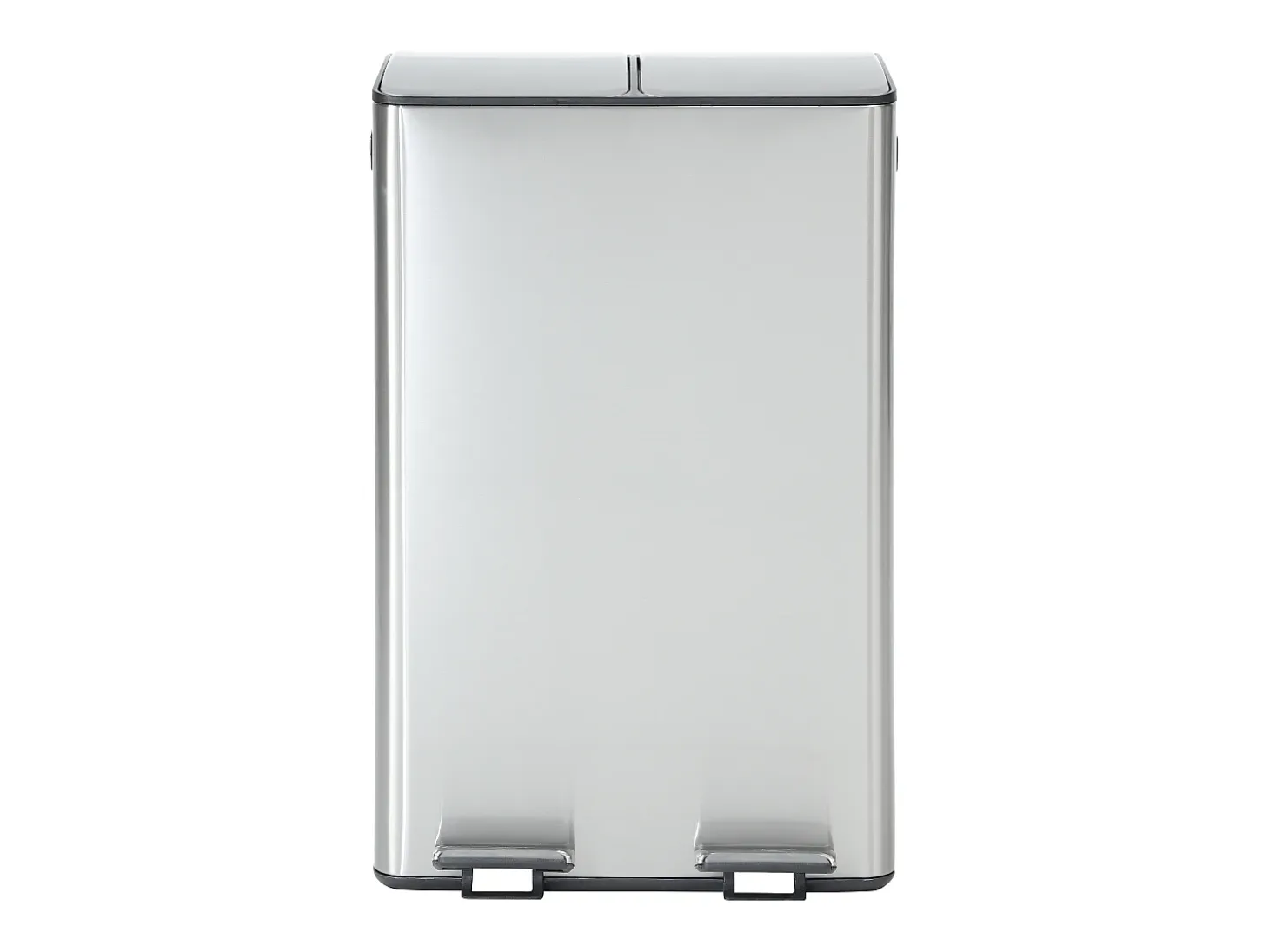 Cubo de clasificación de basura con pedal en acero inoxidable, 2 compartimentos de 30L, Cromado, GANEM