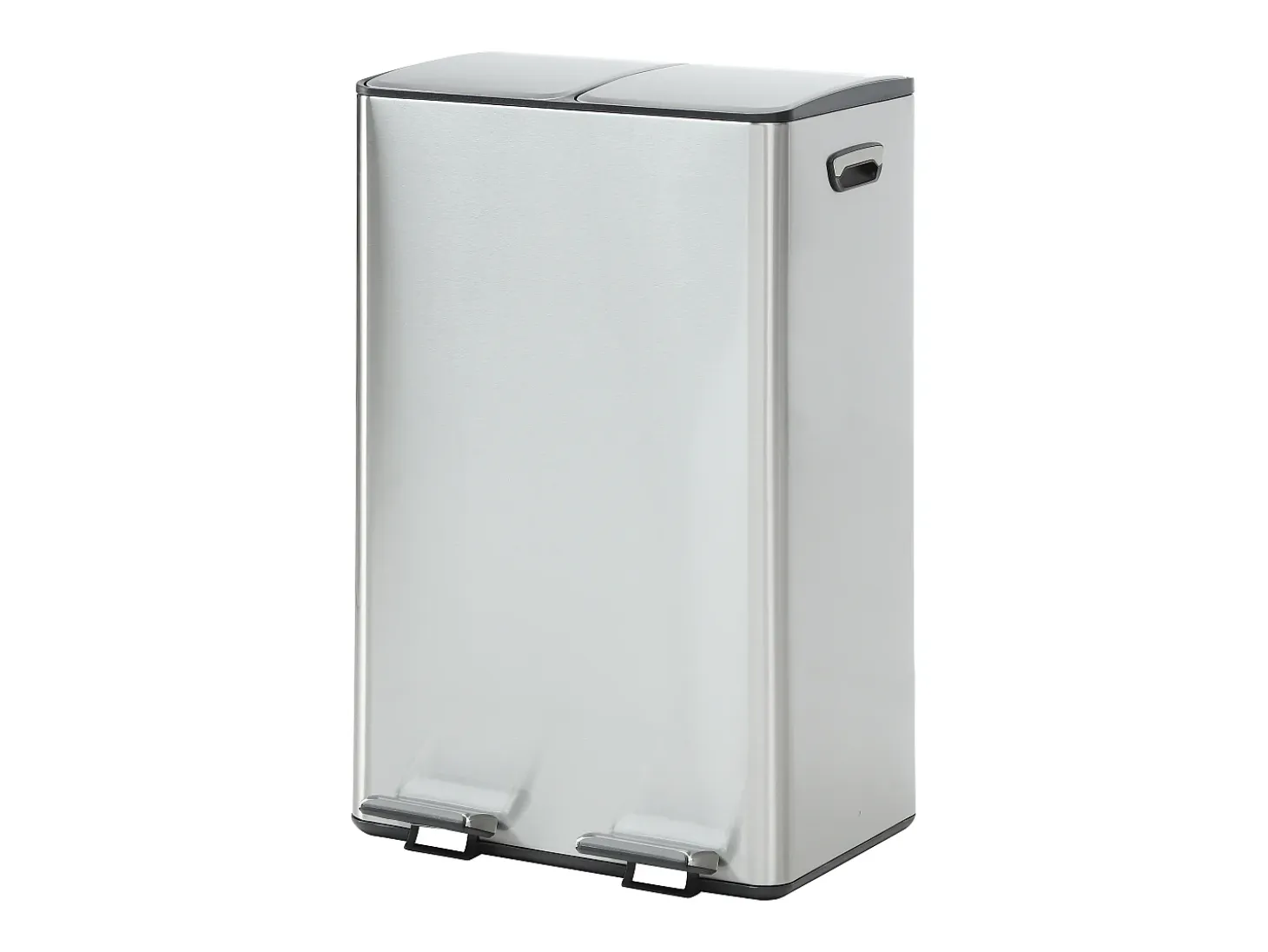 Cubo de clasificación de basura con pedal en acero inoxidable, 2 compartimentos de 30L, Cromado, GANEM