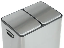 Cubo de clasificación de basura con pedal en acero inoxidable, 2 compartimentos de 30L, Cromado, GANEM