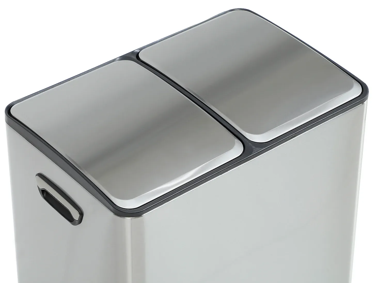 Cubo de clasificación de basura con pedal en acero inoxidable, 2 compartimentos de 30L, Cromado, GANEM