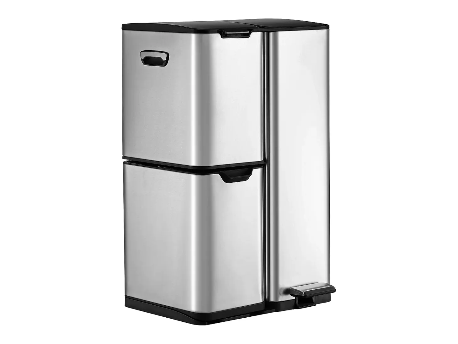 Cubo de reciclaje de acero inoxidable con pedal - 3 compartimentos - 60L - DUMEO