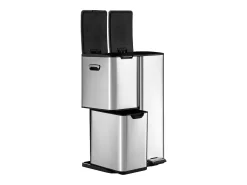 Cubo de reciclaje de acero inoxidable con pedal - 3 compartimentos - 60L - DUMEO