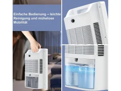 Deshumidificador de 2000 ml con control remoto, temporizador de 24 horas, limpieza UV y modo de suspensión (blanco)