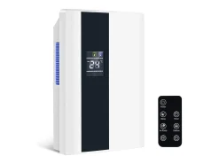 Deshumidificador de 2000 ml con control remoto, temporizador de 24 horas, limpieza UV y modo de suspensión (blanco)