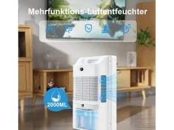 Deshumidificador de 2000 ml con control remoto, temporizador de 24 horas, limpieza UV y modo de suspensión (blanco)