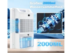 Deshumidificador de 2000 ml con control remoto, temporizador de 24 horas, limpieza UV y modo de suspensión (blanco)