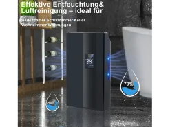 Deshumidificador de 2000 ml con control remoto, temporizador de 24 h, limpieza UV y modo de suspensión (negro)