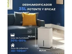Deshumidificador eléctrico Green Homcom 35L 2 velocidades blanco 52,2x35,5x28 cm
