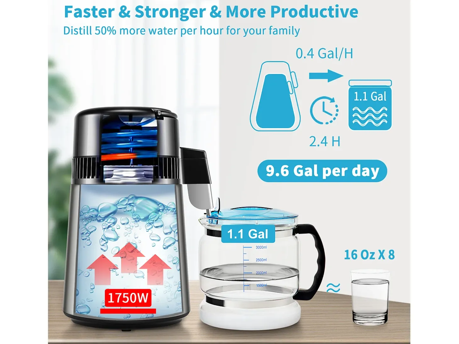 Destilador de Agua SucceBuy Pequeños Electrodomésticos Destilador de Agua de 4 l y 1,5 l/h, Máquina de Agua Destilada con Doble Temperatura, Color Plateado
