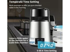 Destilador de Agua SucceBuy Pequeños Electrodomésticos Destilador de Agua de 4 l y 1,5 l/h, Máquina de Agua Destilada con Doble Temperatura, Color Plateado